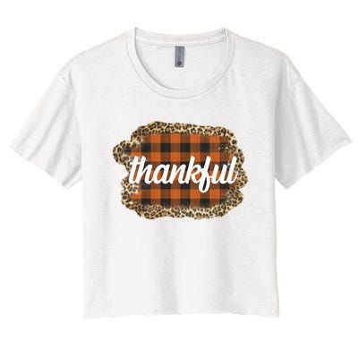 Thankful Thanksgiving Holiday Cheetah Plaid Women's Crop Top Tee