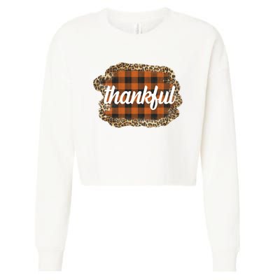 Thankful Thanksgiving Holiday Cheetah Plaid Cropped Pullover Crew