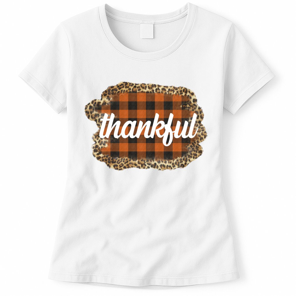 Thankful Thanksgiving Holiday Cheetah Plaid Womens T-Shirt