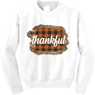 Thankful Thanksgiving Holiday Cheetah Plaid Kids Sweatshirt
