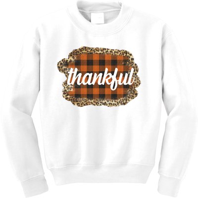 Thankful Thanksgiving Holiday Cheetah Plaid Kids Sweatshirt