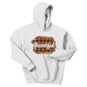 Thankful Thanksgiving Holiday Cheetah Plaid Kids Hoodie