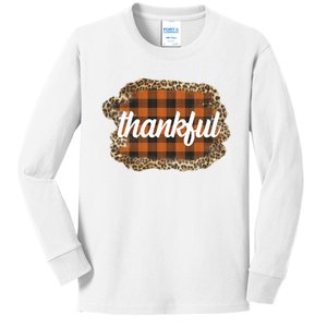 Thankful Thanksgiving Holiday Cheetah Plaid Kids Long Sleeve Shirt