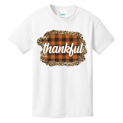 Thankful Thanksgiving Holiday Cheetah Plaid Kids T-Shirt