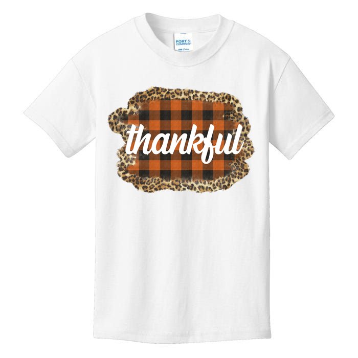 Thankful Thanksgiving Holiday Cheetah Plaid Kids T-Shirt