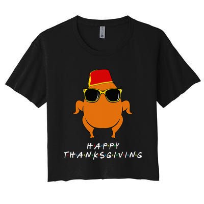 Thanksgiving Turkey Hat Funny Gift for Friends Women's Crop Top Tee