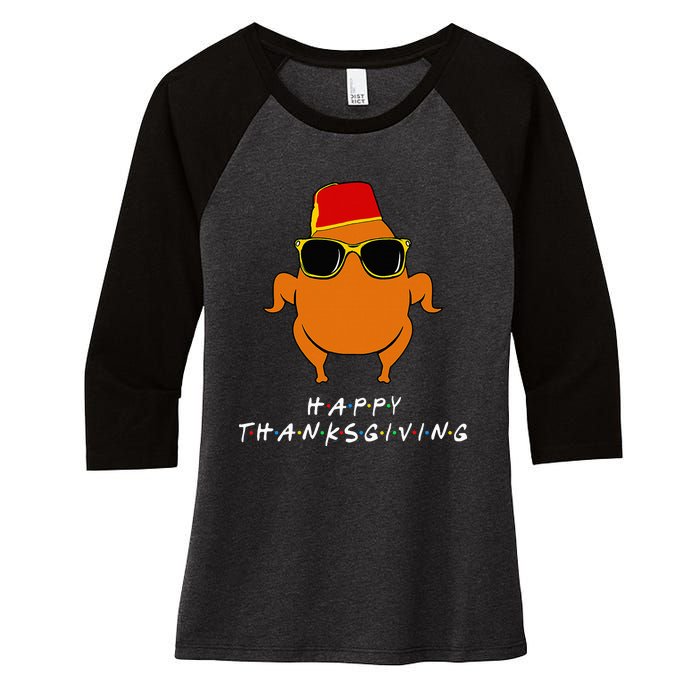 Thanksgiving Turkey Hat Funny Gift for Friends Women's Tri-Blend 3/4-Sleeve Raglan Shirt