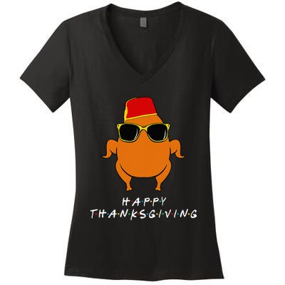 Thanksgiving Turkey Hat Funny Gift for Friends Women's V-Neck T-Shirt