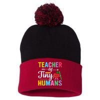 Teacher Tiny Human Back To School Appel Pom Pom 12in Knit Beanie