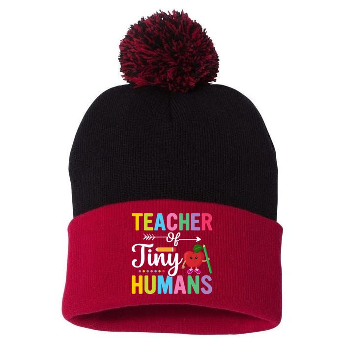 Teacher Tiny Human Back To School Appel Pom Pom 12in Knit Beanie