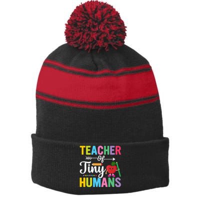 Teacher Tiny Human Back To School Appel Stripe Pom Pom Beanie