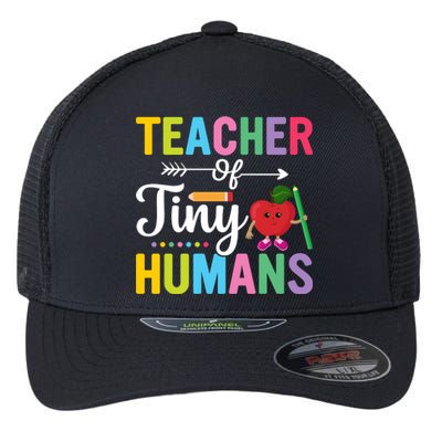 Teacher Tiny Human Back To School Appel Flexfit Unipanel Trucker Cap