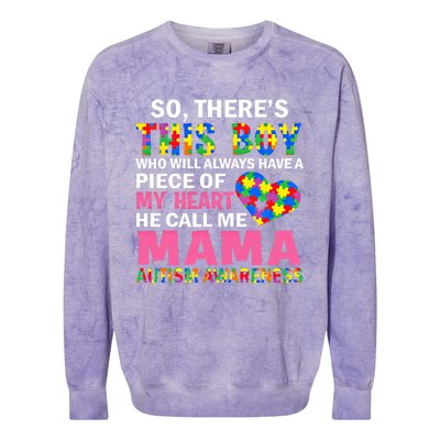 ThereS This He Calls Me Mama Autism Puzzle MotherS Day Gift Colorblast Crewneck Sweatshirt