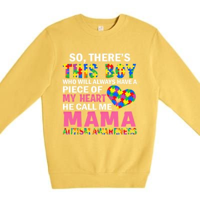 ThereS This He Calls Me Mama Autism Puzzle MotherS Day Gift Premium Crewneck Sweatshirt