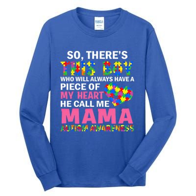 ThereS This He Calls Me Mama Autism Puzzle MotherS Day Gift Tall Long Sleeve T-Shirt