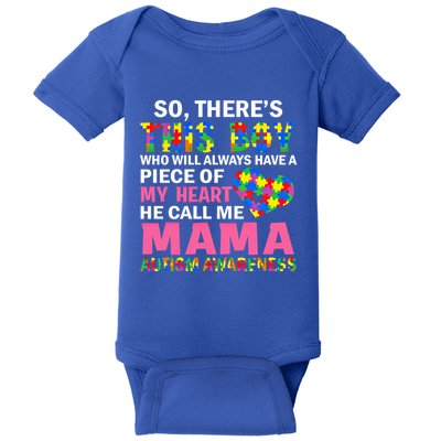 ThereS This He Calls Me Mama Autism Puzzle MotherS Day Gift Baby Bodysuit