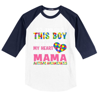 ThereS This He Calls Me Mama Autism Puzzle MotherS Day Gift Baseball Sleeve Shirt