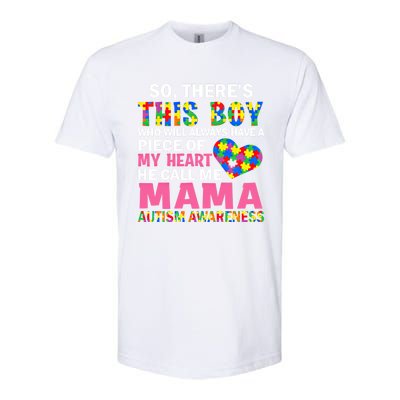 ThereS This He Calls Me Mama Autism Puzzle MotherS Day Gift Softstyle CVC T-Shirt