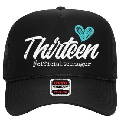 Thirteen Teenager Heart Cute 13th Birthday High Crown Mesh Back Trucker Hat