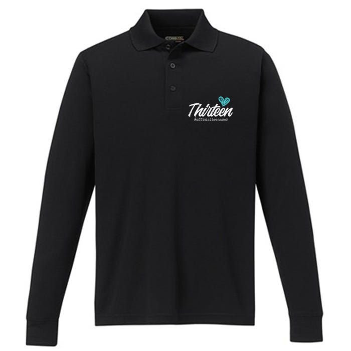 Thirteen Teenager Heart Cute 13th Birthday Performance Long Sleeve Polo