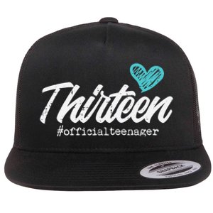 Thirteen Teenager Heart Cute 13th Birthday Flat Bill Trucker Hat