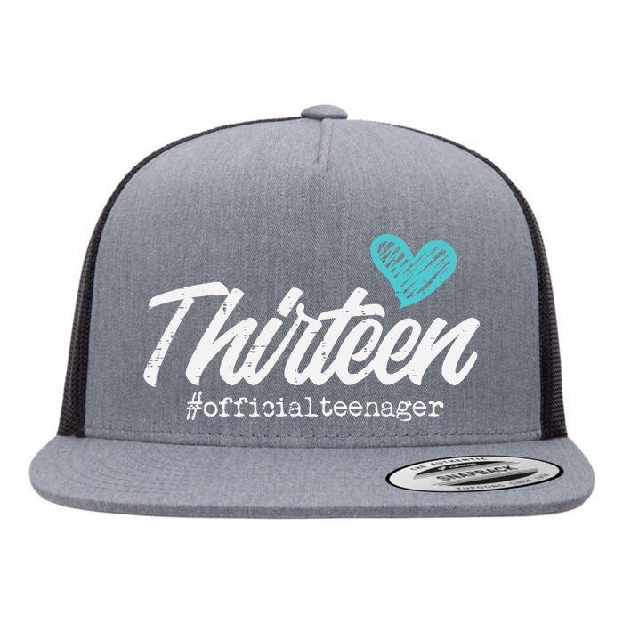 Thirteen Teenager Heart Cute 13th Birthday Flat Bill Trucker Hat