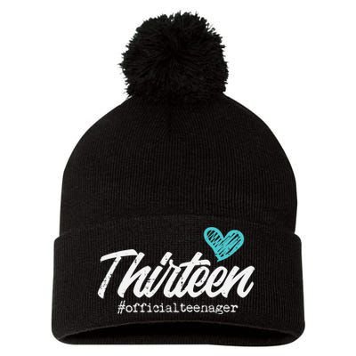 Thirteen Teenager Heart Cute 13th Birthday Pom Pom 12in Knit Beanie