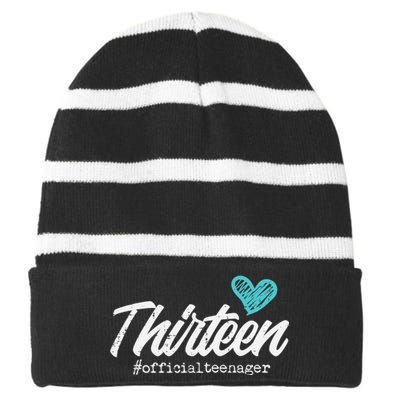 Thirteen Teenager Heart Cute 13th Birthday Striped Beanie with Solid Band