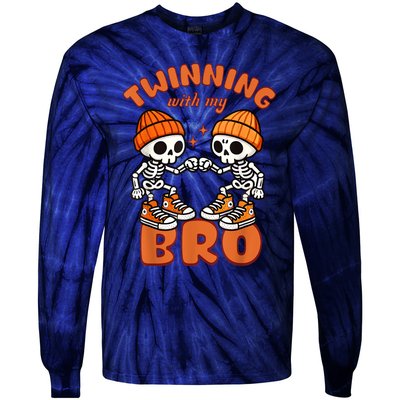 Twin Twinning Halloween Best Friend Matching Skeleton Tie-Dye Long Sleeve Shirt