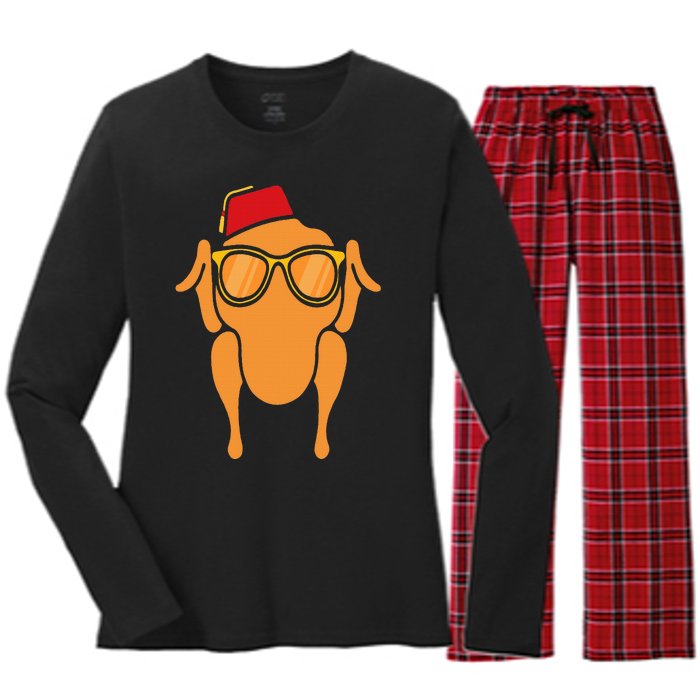 Thanksgiving Turkey Head Funny Gift For Friends Women's Long Sleeve Flannel Pajama Set 