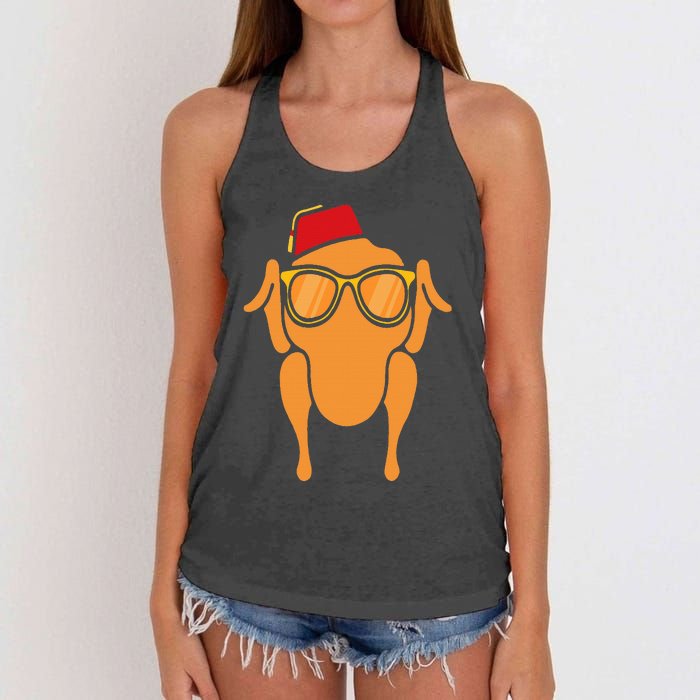 Thanksgiving Turkey Head Funny Gift For Friends Women's Knotted Racerback Tank