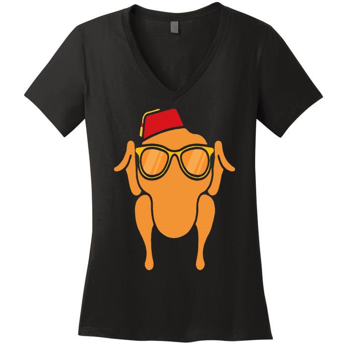 Thanksgiving Turkey Head Funny Gift For Friends Women's V-Neck T-Shirt