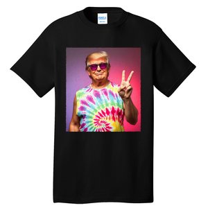 Trump Tiedye Hippie Sunglasses – Funny Peace Symbol Donald Tall T-Shirt