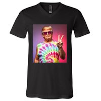 Trump Tiedye Hippie Sunglasses – Funny Peace Symbol Donald V-Neck T-Shirt