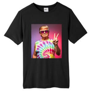 Trump Tiedye Hippie Sunglasses – Funny Peace Symbol Donald Tall Fusion ChromaSoft Performance T-Shirt