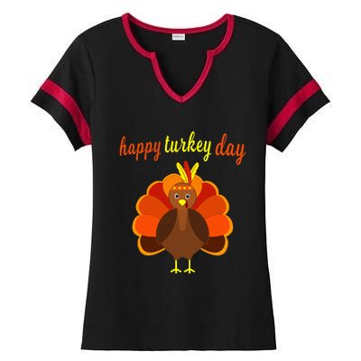 Thanksgiving Turkey Happy Turkey Day Ladies Halftime Notch Neck Tee