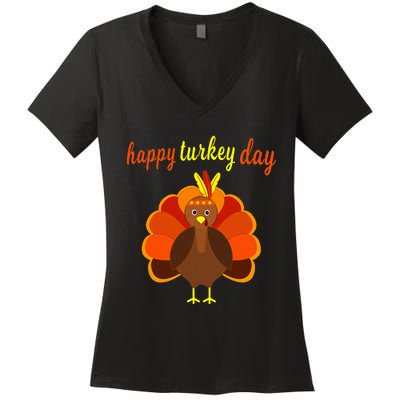 Thanksgiving Turkey Happy Turkey Day Women's V-Neck T-Shirt