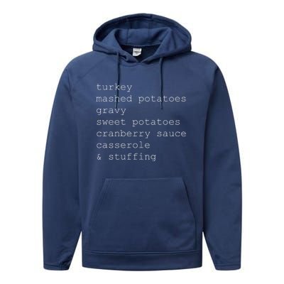 Turkey Thanksgiving Holiday Food Guide Performance Fleece Hoodie