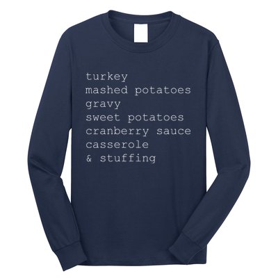 Turkey Thanksgiving Holiday Food Guide Long Sleeve Shirt