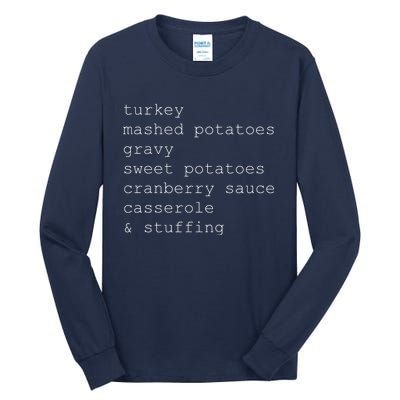 Turkey Thanksgiving Holiday Food Guide Tall Long Sleeve T-Shirt