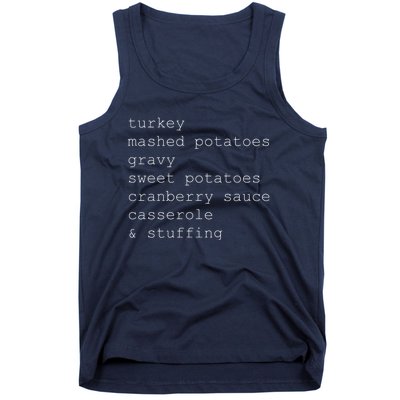 Turkey Thanksgiving Holiday Food Guide Tank Top