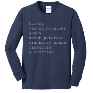 Turkey Thanksgiving Holiday Food Guide Kids Long Sleeve Shirt