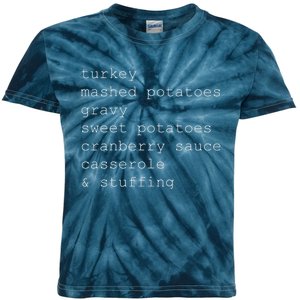 Turkey Thanksgiving Holiday Food Guide Kids Tie-Dye T-Shirt