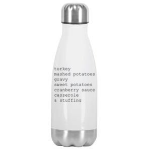 Turkey Thanksgiving Holiday Food Guide Stainless Steel Insulated Water Bottle