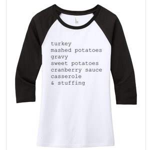 Turkey Thanksgiving Holiday Food Guide Women's Tri-Blend 3/4-Sleeve Raglan Shirt