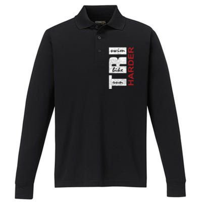 Triathletes Tri Harder Swim Bike Run Triathlon Inspired Cool Gift Performance Long Sleeve Polo