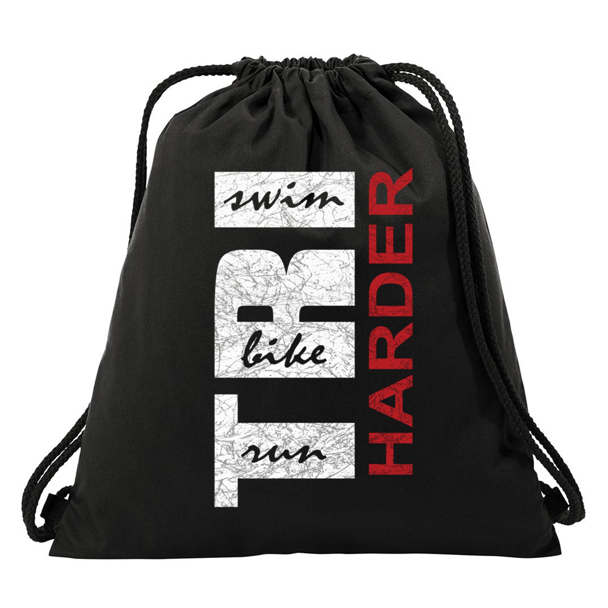 Triathletes Tri Harder Swim Bike Run Triathlon Inspired Cool Gift Drawstring Bag