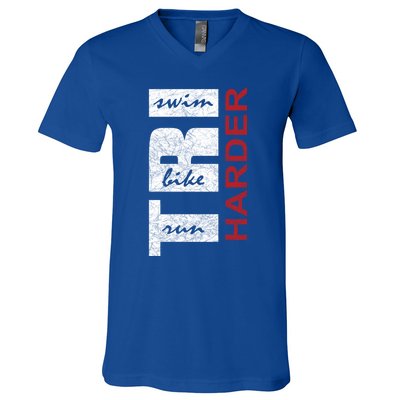 Triathletes Tri Harder Swim Bike Run Triathlon Inspired Cool Gift V-Neck T-Shirt