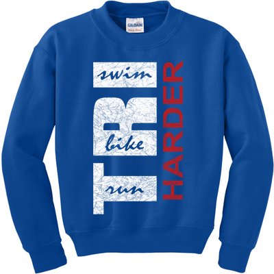 Triathletes Tri Harder Swim Bike Run Triathlon Inspired Cool Gift Kids Sweatshirt