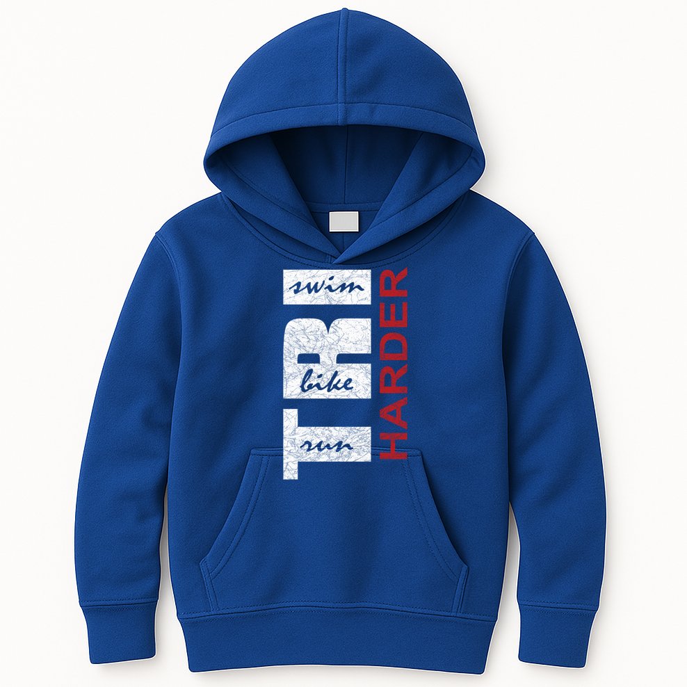 Triathletes Tri Harder Swim Bike Run Triathlon Inspired Cool Gift Kids Hoodie